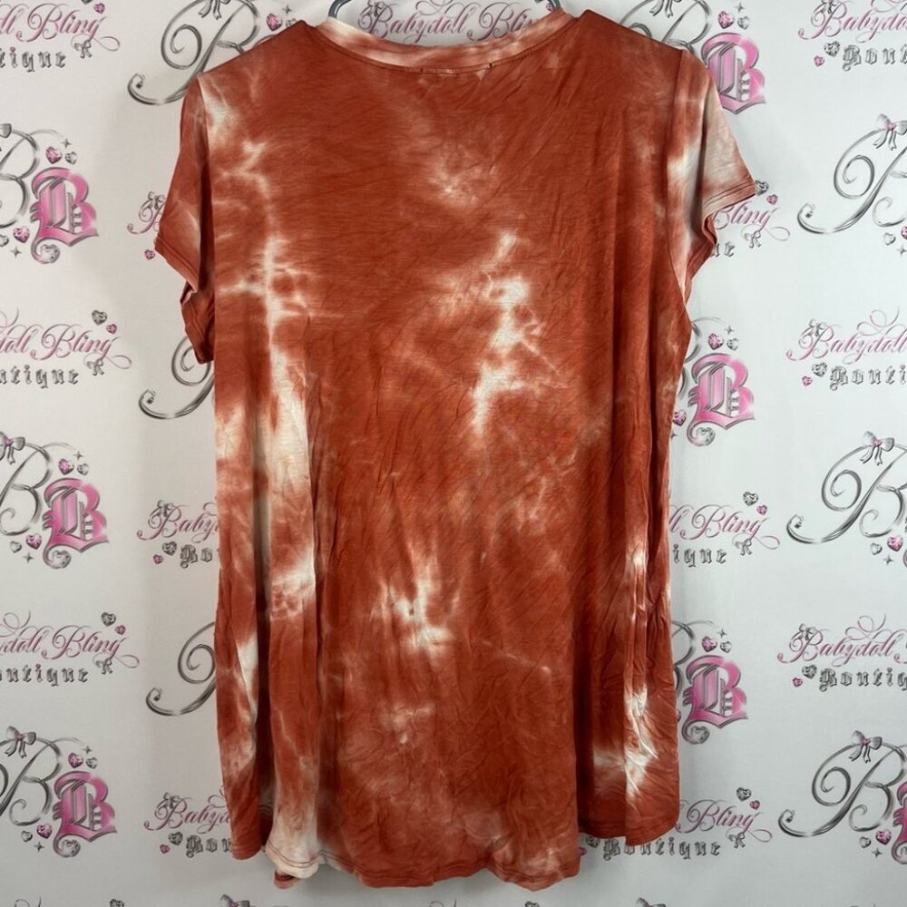 Papillon Blanc tshirt tee boho Tie-Dye Short Sleeve Top - Rust and White - Picture 2 of 9